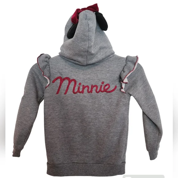 DISNEY MINNIE MOUSE Gray Girl’s Black Hoodie Zip Sweatshirt SZ 5 - Picture 2 of 8